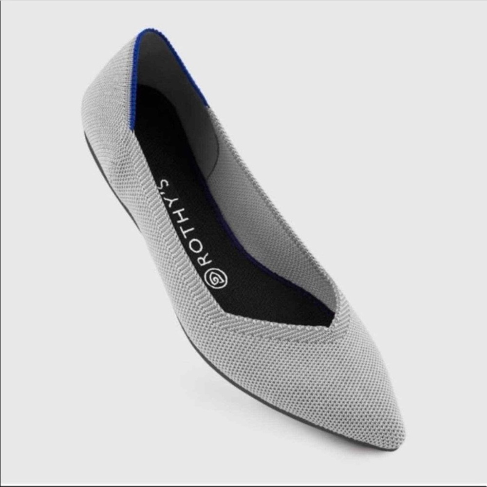 Rothy's Flax Birdseye Gray and Blue Pointed Toe Flats - Picture 2 of 10